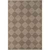 Checkered pattern rug with brown and beige squares on a white background
