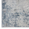 Blue grey abstract modern runner rug with textured, distressed pattern and subtle multi-tonal accents.