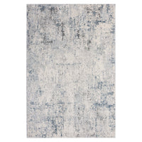 Grey multi-colored abstract modern rug with textured distressed pattern.