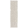 Cream flatweave runner rug with subtle beige geometric arch pattern and minimalist design.