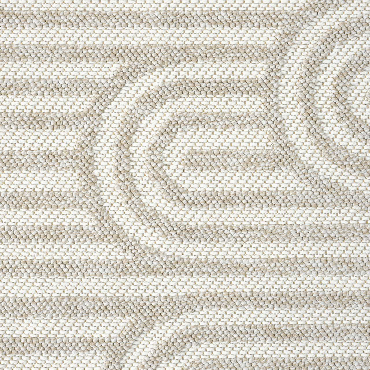 Cream flatweave rug with subtle geometric arch pattern in beige and ivory tones.