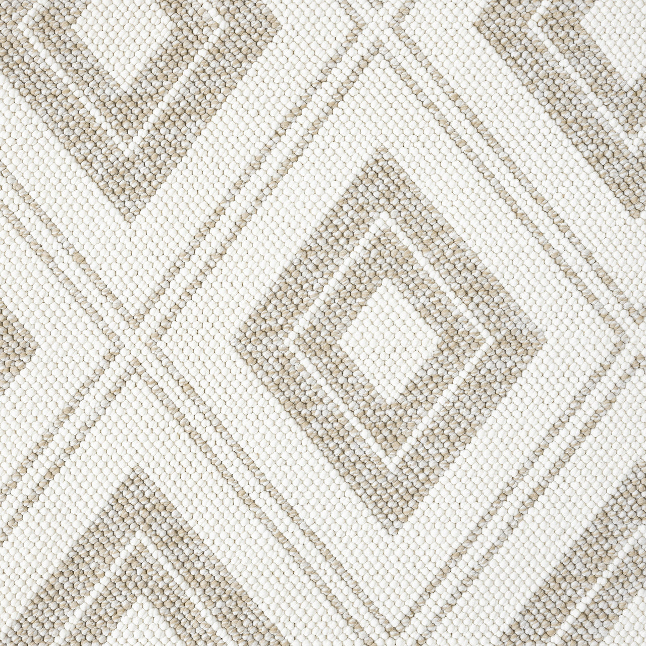 Cream flatweave rug with beige geometric diamond pattern and textured weave.