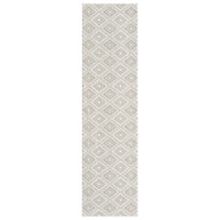 Cream flatweave runner rug with beige geometric diamond pattern and minimalist design.