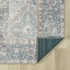 Grey multi-colored traditional runner rug with floral and geometric patterns, flat-weave texture.