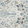 Traditional runner rug with multicolored floral tree pattern in muted blues, greens, and soft pinks on a cream background.