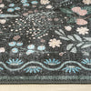 Grey traditional flatweave runner rug with delicate multicolored floral and leafy motifs.