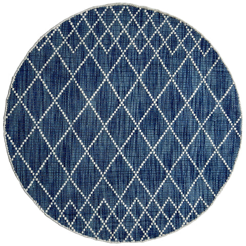 Manchester 3451 Blue Cross Patterned Round Wool Rug - Rugs Of Beauty - 1