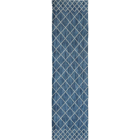 Manchester 3451 Blue Cross Patterned Wool Runner Rug - Rugs Of Beauty - 1