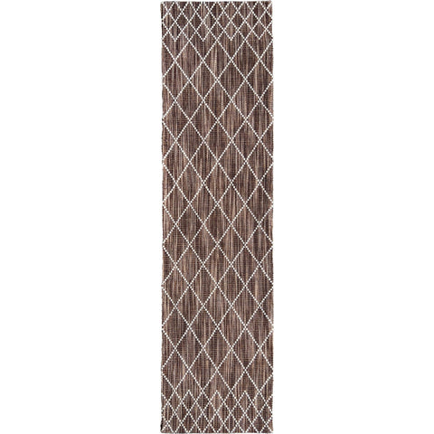Manchester 3451 Chocolate Brown Cross Patterned Wool Runner Rug - Rugs Of Beauty - 1