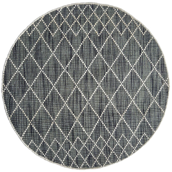 Manchester 3451 Dark Grey Cross Patterned Round Wool Rug - Rugs Of Beauty - 1