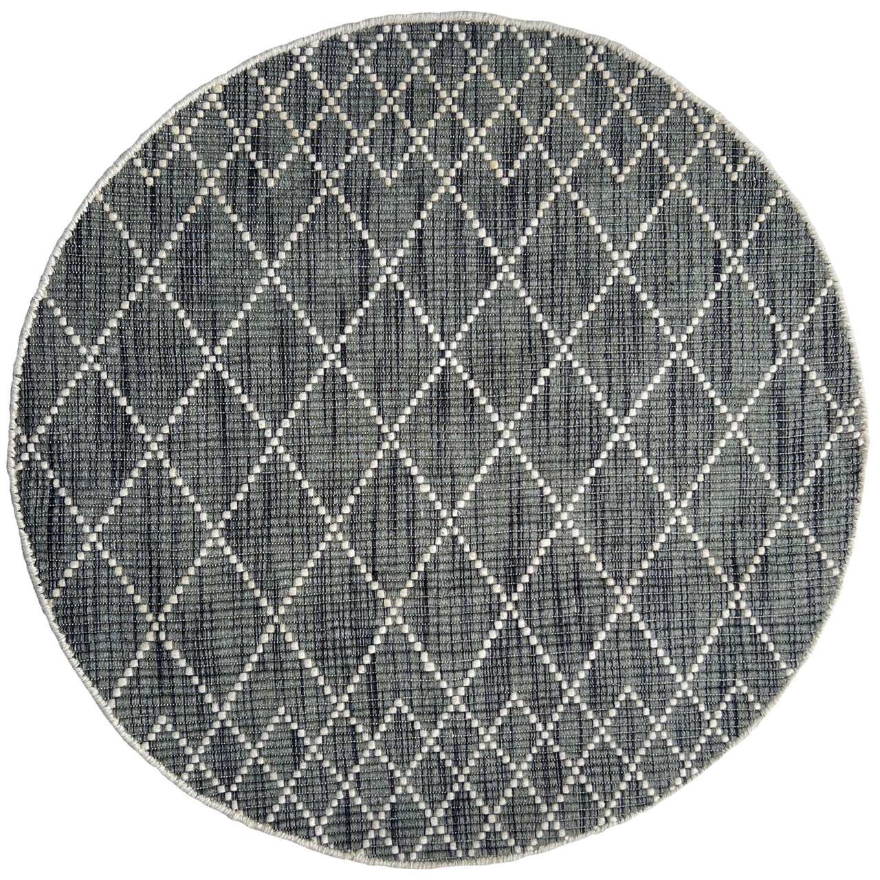 Manchester 3451 Dark Grey Cross Patterned Round Wool Rug - Rugs Of Beauty - 1
