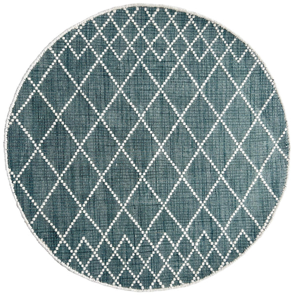 Manchester Wool Rug Manchester 3451 Teal Cross Patterned Round Wool Rug – Rugs Of Beauty