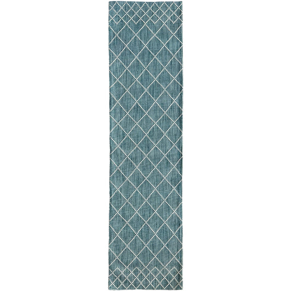 Manchester 3451 Teal Cross Patterned Wool Runner Rug - Rugs Of Beauty - 1