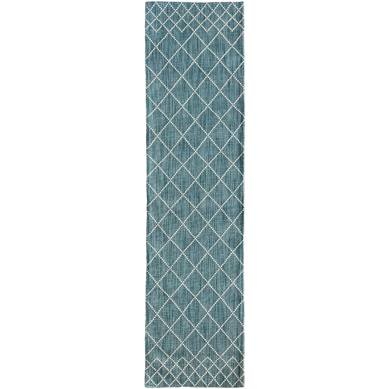 Manchester 3451 Teal Cross Patterned Wool Runner Rug - Rugs Of Beauty - 1