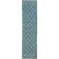 Manchester 3451 Teal Cross Patterned Wool Runner Rug - Rugs Of Beauty - 1