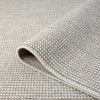 Beige flatweave runner rug with subtle geometric texture and tightly woven polyester fibers.