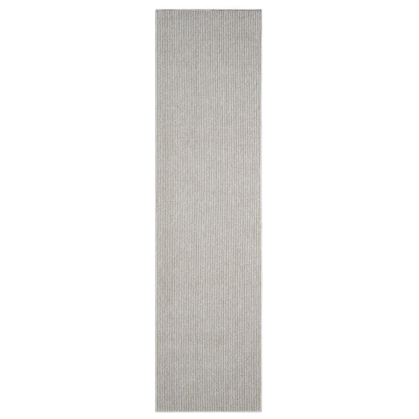 Beige flatweave modern runner rug with subtle geometric texture and minimalist design.