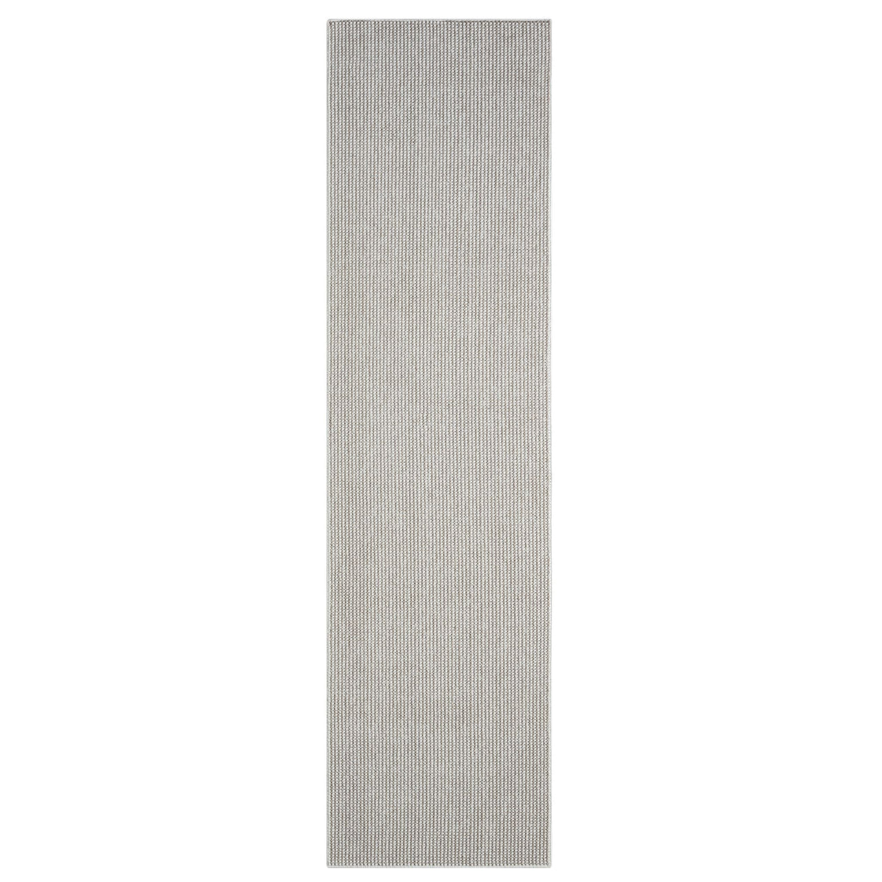 Beige flatweave modern runner rug with subtle geometric texture and minimalist design.