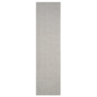 Beige flatweave modern runner rug with subtle geometric texture and minimalist design.
