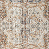 Textured coral and beige runner rug with a subtle geometric pattern and distressed effect.