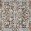 Blue and brown indigo runner rug with intricate floral and geometric modern pattern.