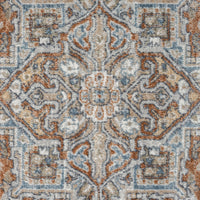 Blue and brown indigo runner rug with intricate floral and geometric modern pattern.