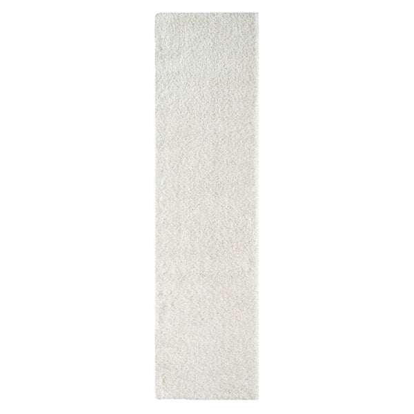 Cream-colored modern shaggy runner rug with soft, thick polyester pile.