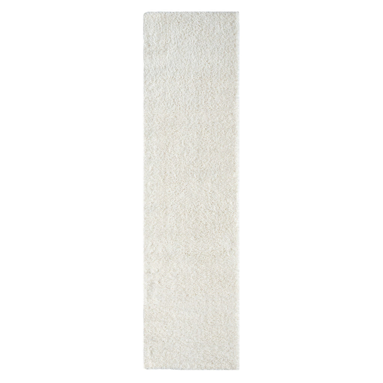 Cream-colored modern shaggy runner rug with soft, thick polyester pile.