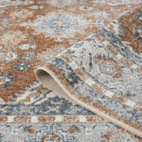 Multi-colored Easy 367 Terra Runner rug with intricate geometric and floral patterns in earth tones and blue accents,.