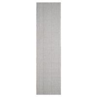Grey flatweave runner rug with subtle monochrome geometric pattern and minimalist design.