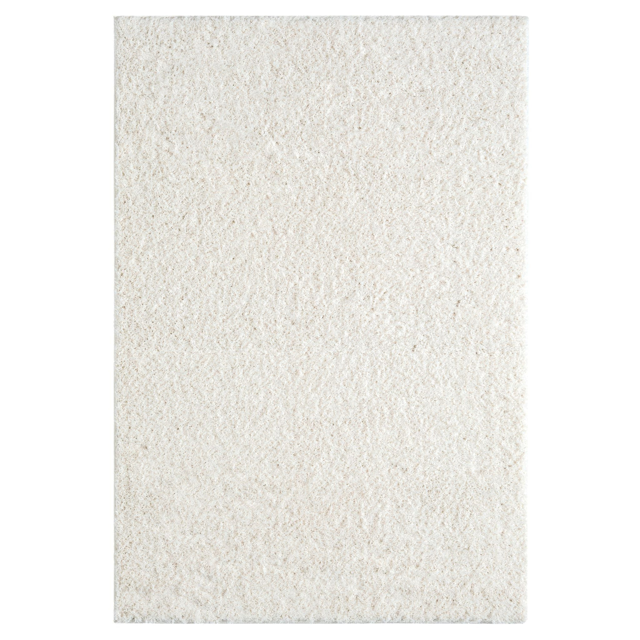 Cream modern shaggy rug with plush, dense polyester fibers and a soft texture.