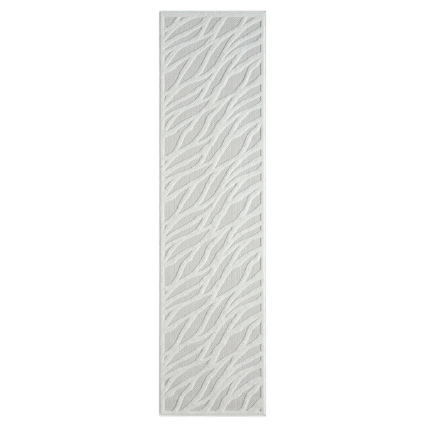 Ivory runner rug with textured geometric wave pattern and subtle tonal accents.