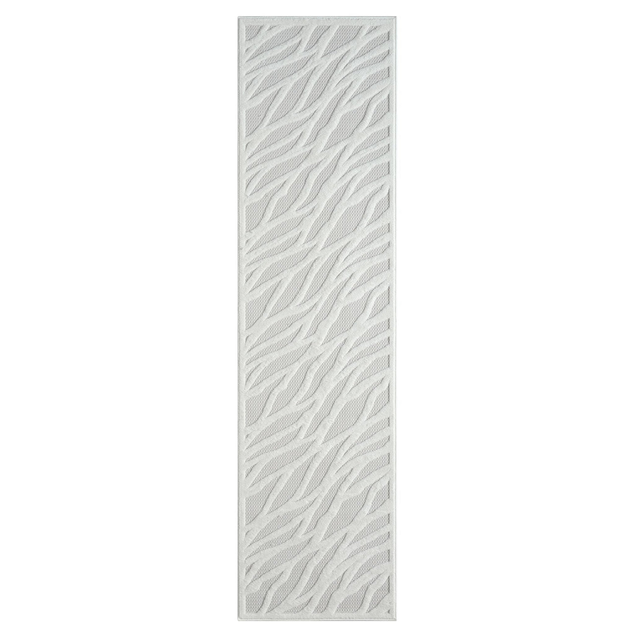 Ivory runner rug with textured geometric wave pattern and subtle tonal accents.