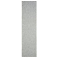 Silver grey flatweave runner rug with subtle textured geometric pattern and minimalist design.