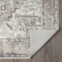 Transitional Milano 415 rug in earth tones with geometric patterns and textured weave, machine washable.