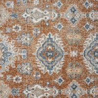 Multi-color Easy 367 Terra Runner rug with ornate blue, beige, and rust geometric pattern.