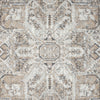Beige and gray Earth Runner rug with symmetrical geometric and floral patterns in a soft, modern design.