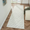 Ivory modern runner rug with textured geometric wave pattern on polypropylene pile.