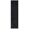 Black modern shaggy runner rug with dense plush polyester fibers and a soft texture.