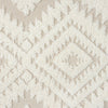 Beige and white runner rug with textured geometric diamond pattern and fringed edges.