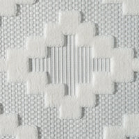 Cream and beige geometric patterned rug with textured pile and modern design.