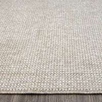Taupe flatweave runner rug with subtle textured geometric pattern in woven polyester.