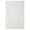 Grey and white geometric patterned modern rug with textured polypropylene pile.