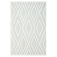 Grey and white geometric patterned modern rug with textured polypropylene pile.