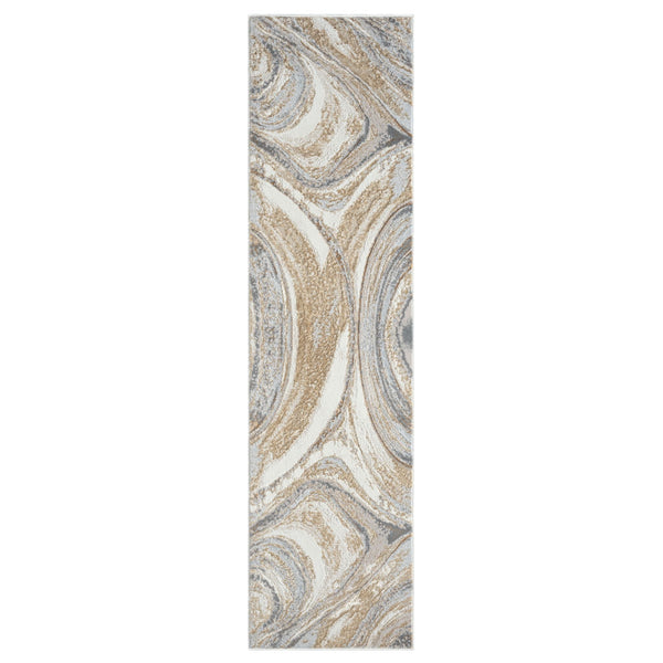 Marble-patterned rug with beige, gray, and white colors on a white background