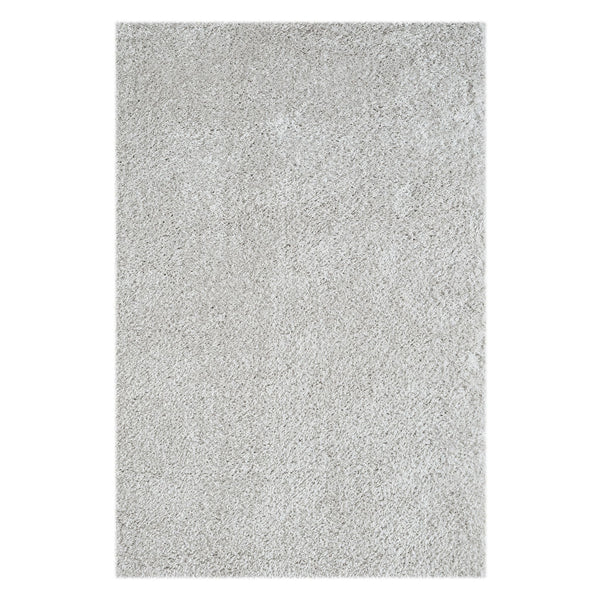 Light grey modern shaggy rug with soft, plush polyester pile and subtle texture.
