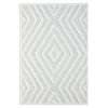 Cream and beige geometric patterned modern rug with textured pile and zigzag design.
