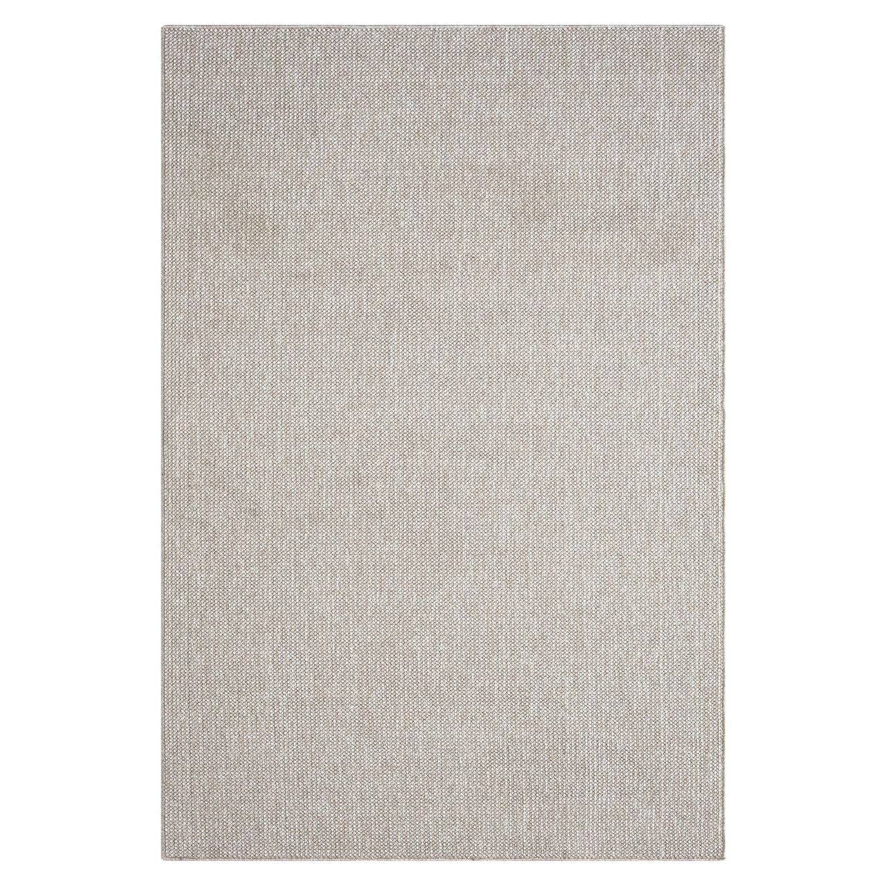 Taupe flatweave rug with subtle textured geometric pattern in minimalist modern style.