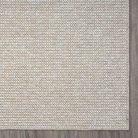 Taupe flatweave runner rug with subtle textured geometric pattern and solid darker border.