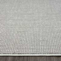 Grey flatweave runner rug with subtle textured geometric pattern and clean edge stitching.